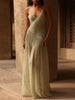 Pleated Patchwork Slit Maxi Dress